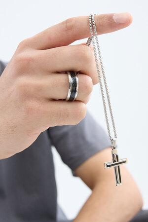Simple necklace with cross charm - black/silver  h5 Picture2